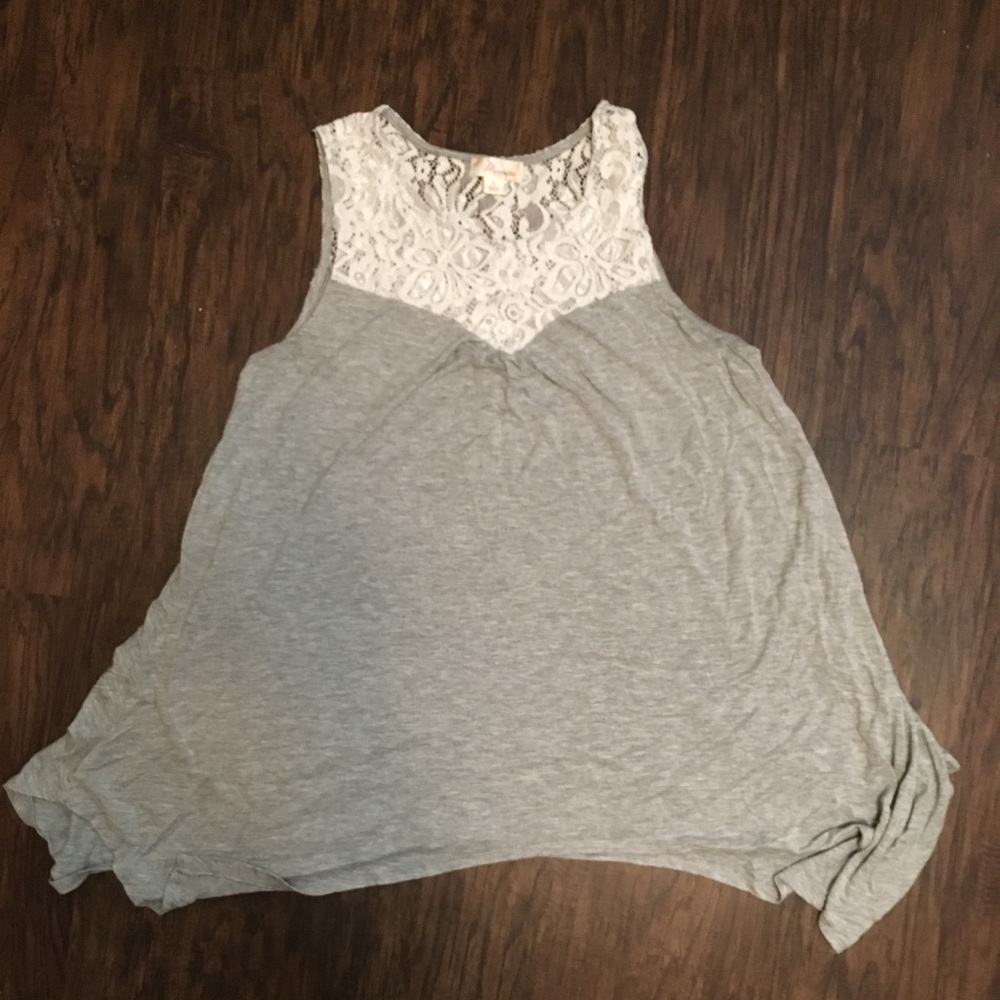 Heather Gray and Lace Sleeveless Tunic